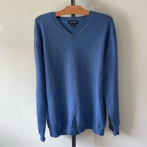 Lands End 100% Cashmere Mens Blue Vneck Sweater Size Large